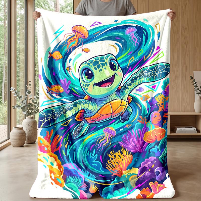 Ocean Adventure Turtle 3 Theme Blanket Lightweight Warm Flannel Blanket Decorative Throw Blanket for Home Decoration