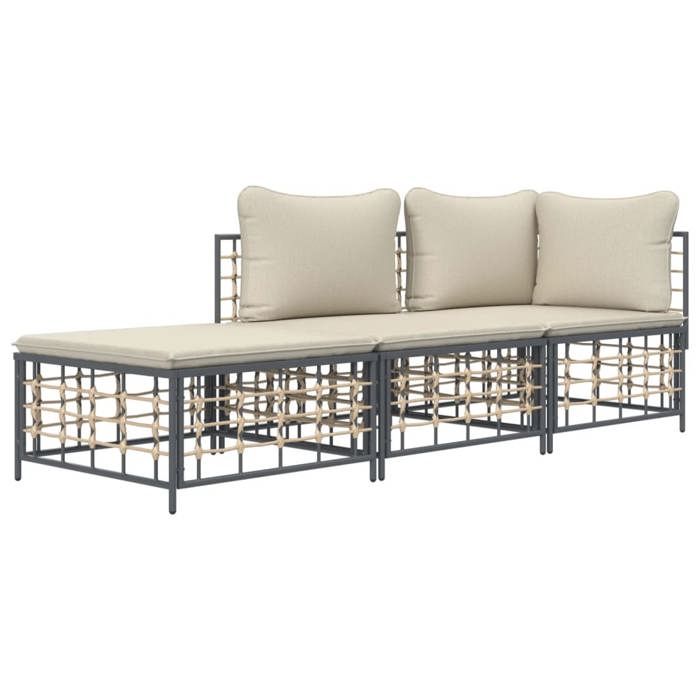 VidaXL Salon de Jardin 3 pcs avec Coussins, Mobiliers de Patio avec Dossier, Ensemble de Canapés, Meubles de Terrasse 3186724