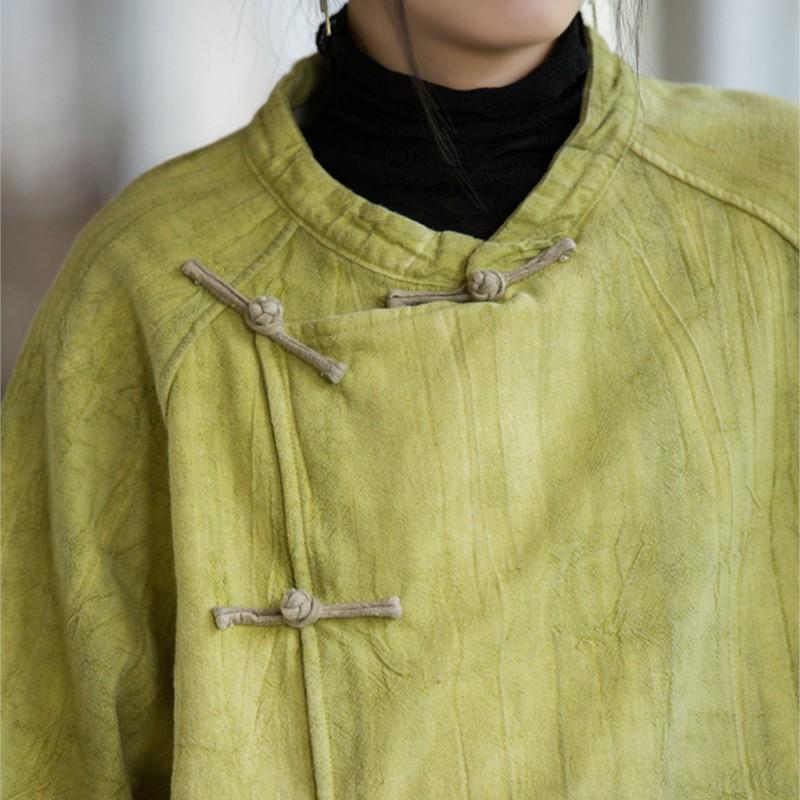 Johnature Women Chinese Style Stand Long Sleeve Button Winter Vintage Female Tops