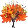 BEIJIALY 6Pcs Fall Floral Picks, Thanksgiving Table Flower Decor Fall Maple Leaves Branches with Pumpkins Berries Decor Fall Silk Leaves Branches for