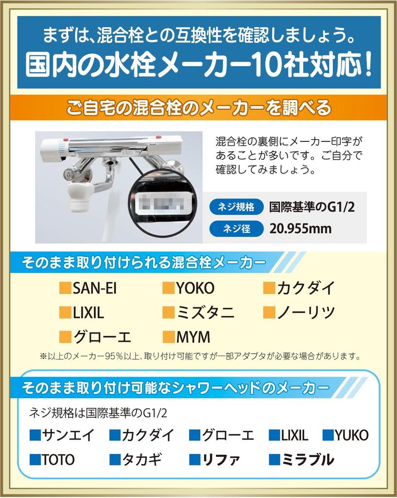 Shower Compatible with 10 Major Japanese Complies with Japanese Standards and International Standard Hose [Dermatologist Supervised] 1.6m Hose,