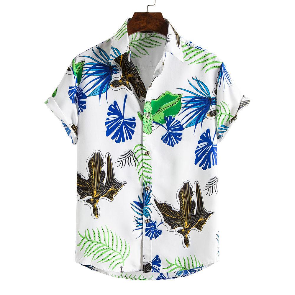Spring and Summer Men's Beach Shirt Hawaiian Short Sleeve Flower Shirt Men's