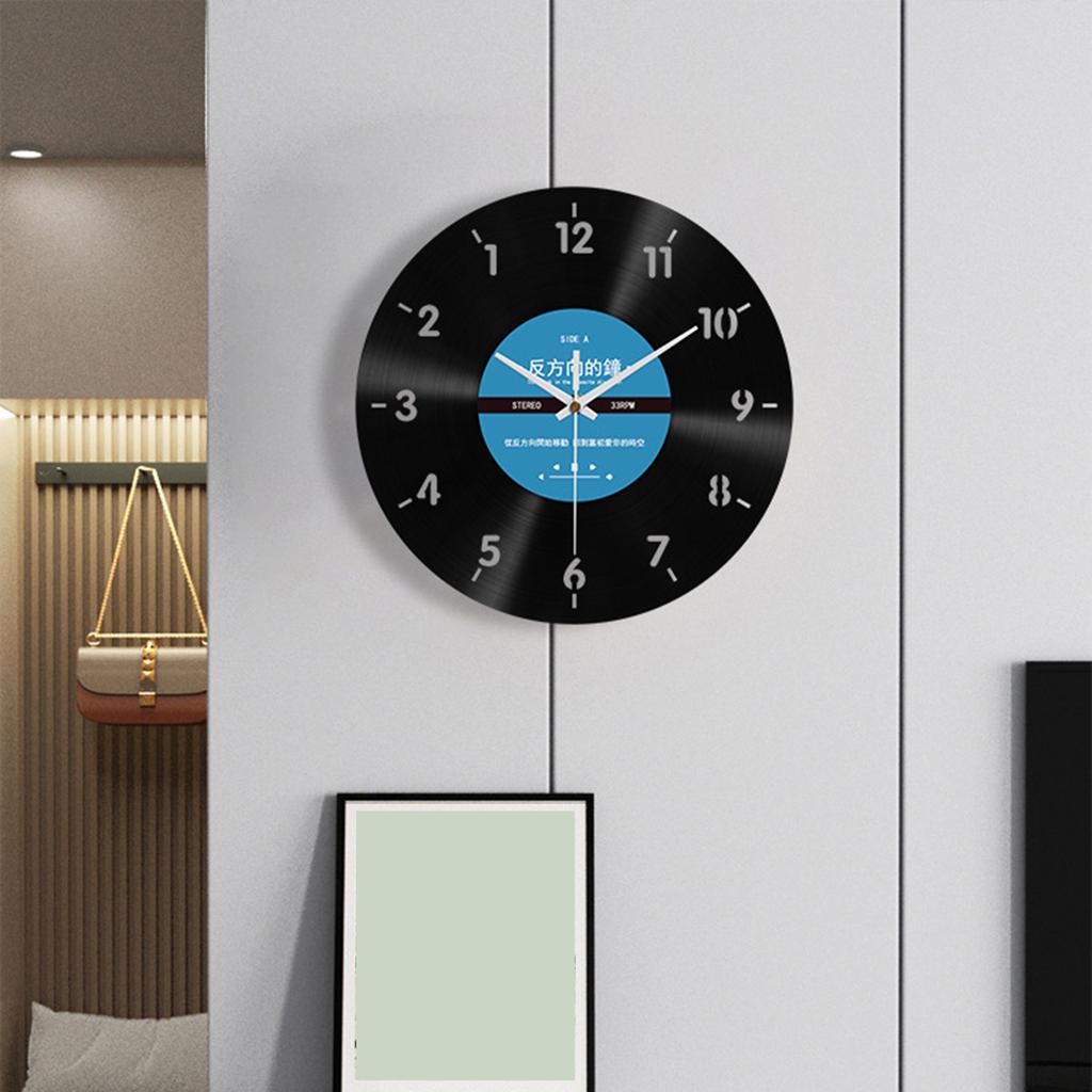 Retro Styles Reverse Running Time Wall Clock 12Inch Quiet Movement Vinyls Record Wall Clock for Living Room Decoration