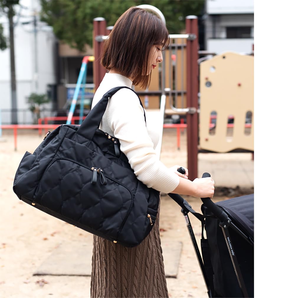 Gratante Mother's Bag, Stylish, Lightweight, Quilted Nylon Tote Bag, A4 Size, Padded Boston Bag, Large, Travel, Perfect for Moms and Dads, Abb-g0010