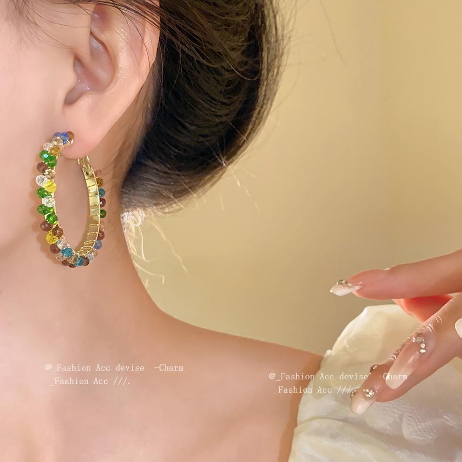 Color crystal earrings women's new popular niche design sense high-end earrings fashion personality atmosphere earrings