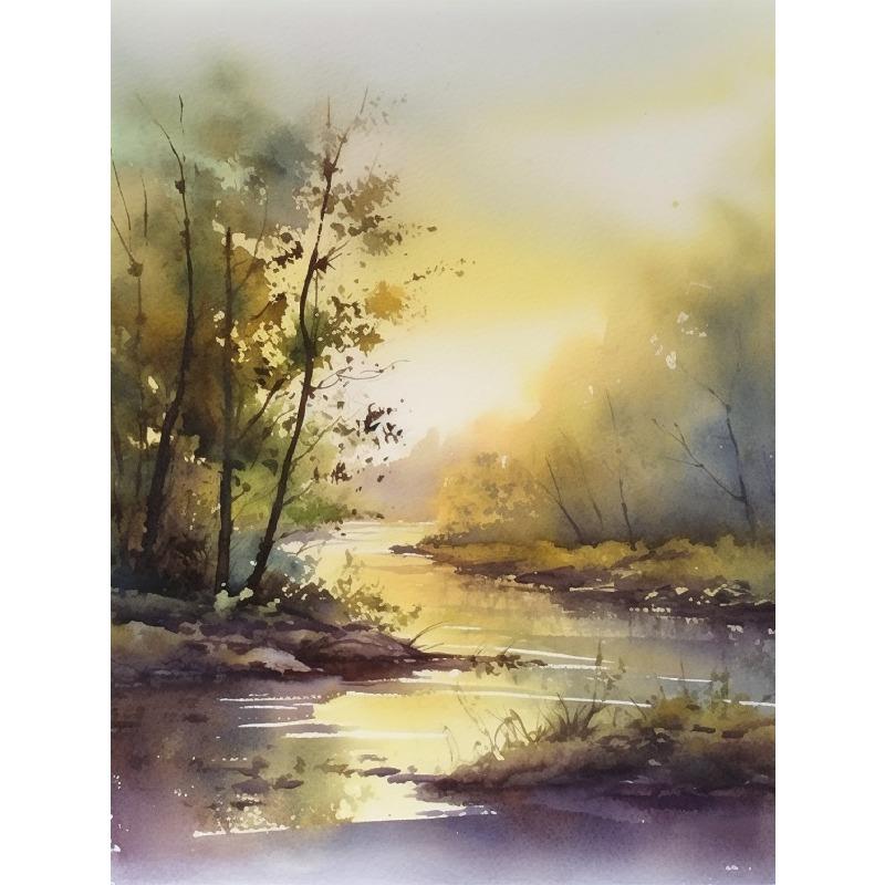 

Лесное озеро Акварель абстрактный пейзаж Арт-постер Гора Вечнозеленое дерево Сосна Картина на холсте Гостиная Декор бревенчатого дома 21cm×30cm NoFrame