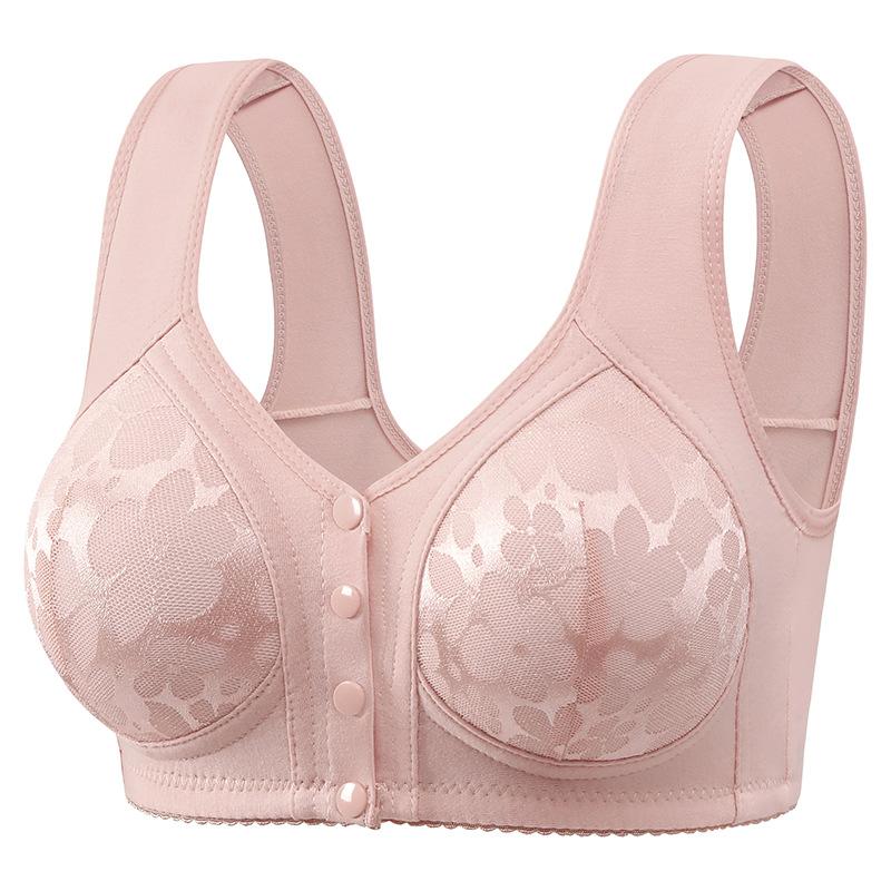 Plus Size Bra for Mature Women Front Closure Fixed Cup Wireless Push Up Anti Sagging Side Smoothing Mom Comfortable Supportive Underwear