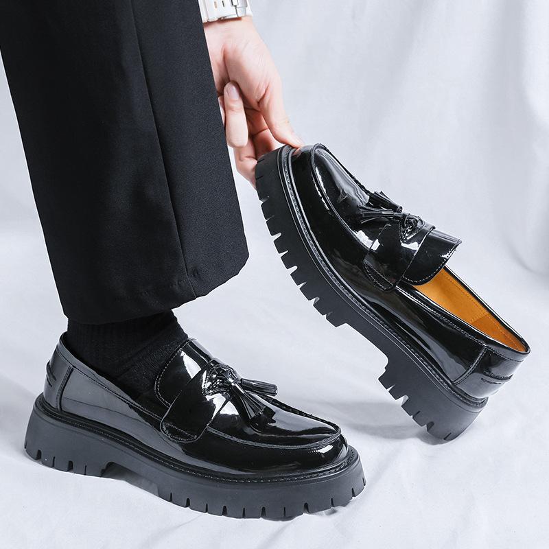 British Small Leather Shoes Men'S Platform Korean Version Fringed One-Pedal Formal Wear Casual Height Increase Hair Stylist Men'S Shoes 3063-R