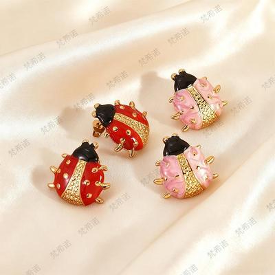 High-End Stainless Steel Ladybug Earrings: Fashionable, Versatile European and American Insect Design