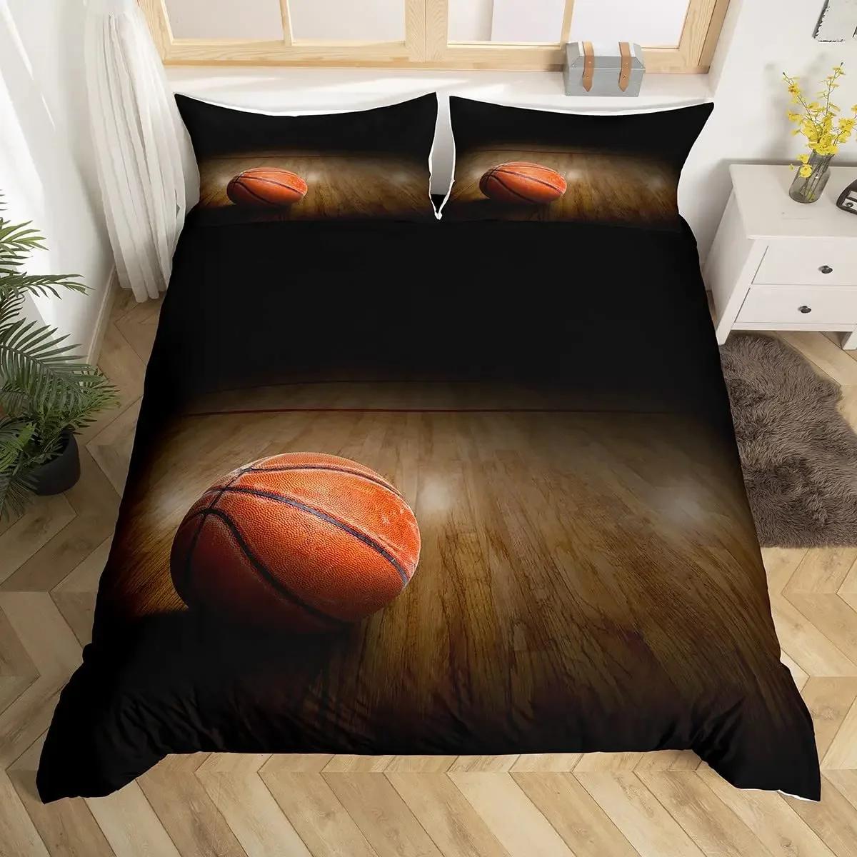 

Basketbal Beding Set Children Kids Basketbal Court Warm Comforter Cover Set for Young Boys Men 3D Bal Patern Sports Theme Soft Duvet Cover Twin Sized 100*200cm Single