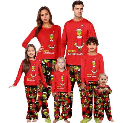 Weihnachtsdruck Süßes Familienset Schlafanzug, Hauskleidung, Familienset Langarm Oberteil Hosen Set