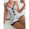 Mintás Pizsama Romper Szexi Csipke Díszítéssel Női Nyári Hálóruha Mély V Kivettségű Hátnélküli Hálóing Aranyos Masnival Hálóruha