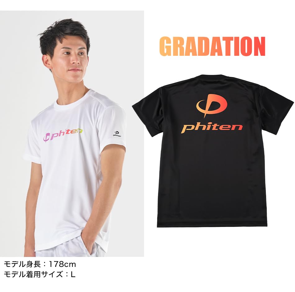 Phiten RAKU T-Shirt, Black/Grunge (White), Size L