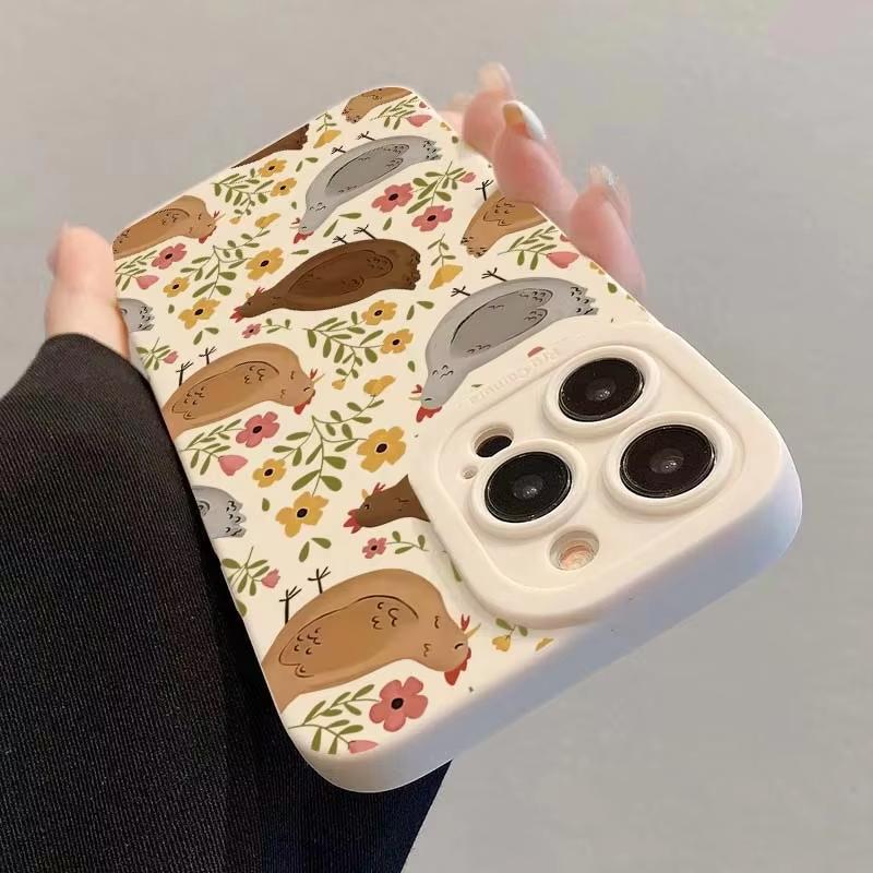 Cute Chicken Flower Pattern Phone Case For iPhone 17 Air 16 E 15 14 13 12 11 Pro Max Plus Mini SE 2020 2022 Soft Silicone Cover