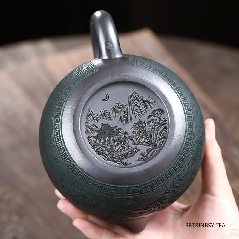 740ml Chinese Tradition Yixing Purple Clay Teapot Handmade Landscape Tea Pot Large Capacity Xishi Kettle Household Tea Set