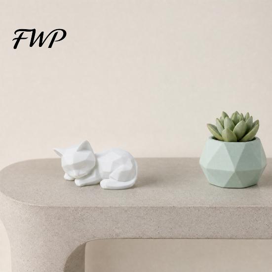 Fine Craftsmanship Figurine 3D Printed Sleeping Cat Figurines, Geometric Statue, Minimalist Cute Small Desk Decorations Art Crafts Decoration for Home