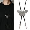 Adjustable PU Leather Bolo Tie With Alloy Butterfly Pendant For Men Women Stylish Unisex Necklace Accessory