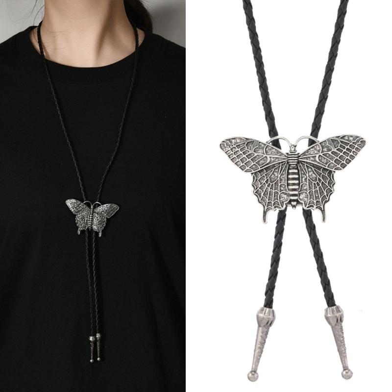 Adjustable PU Leather Bolo Tie With Alloy Butterfly Pendant For Men Women Stylish Unisex Necklace Accessory