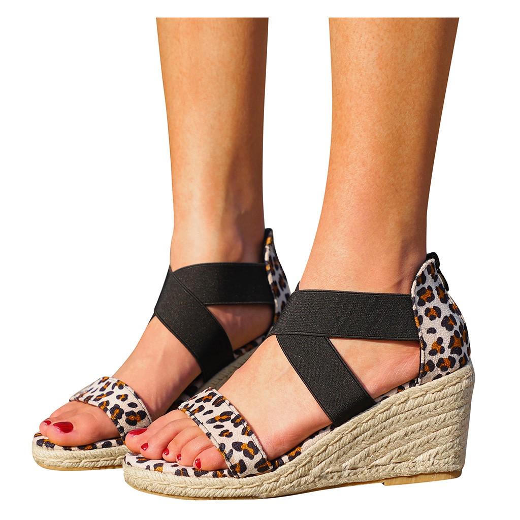 Letní Dámské Open Toe Prodyšné plážové sandály na zip Slaměné Ležérní boty na klínku