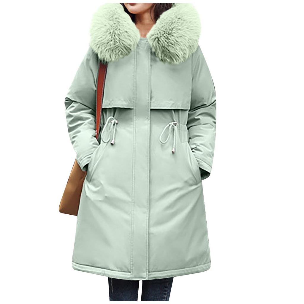 Women's Casual Warm Versatile Large Collar Solid Color Thickened Cotton Coat Jacket
