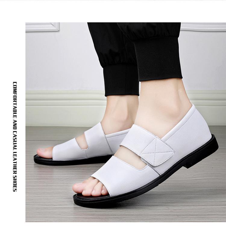 Men's Black Leather Breathable Outdoor Driving Sandals