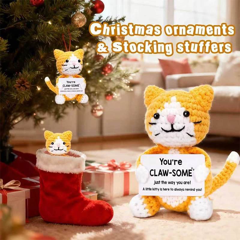 Crochet Dog Cat Small Funny Gifts for Women Men Girls Boys Birthday Christmas Ornament Desk Decor, Emotional Positive Support