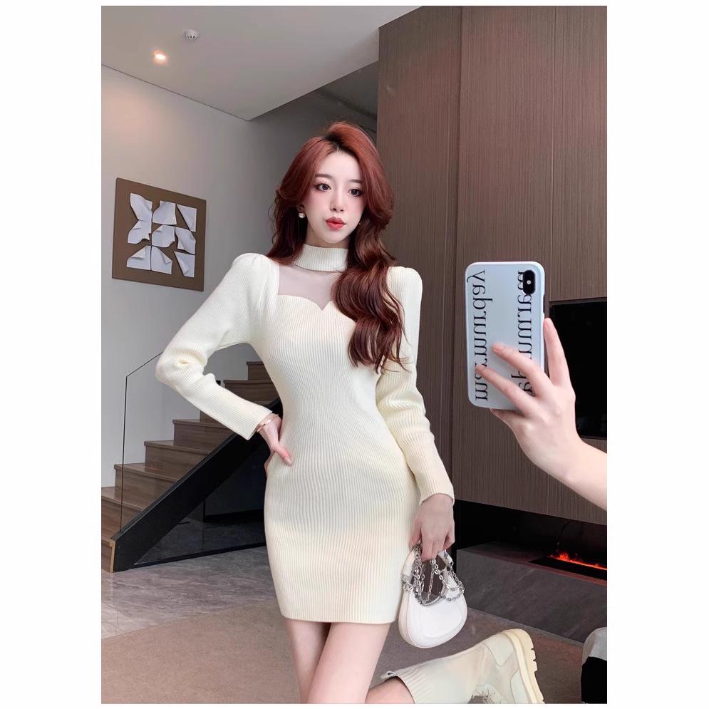 

Spring High Neck Sexy Cutout Knit Plus Size Slimming Long Sleeve Dress - Celebrity Style Women s Clothing S (recommended for 40-45 kg) абрикосовий