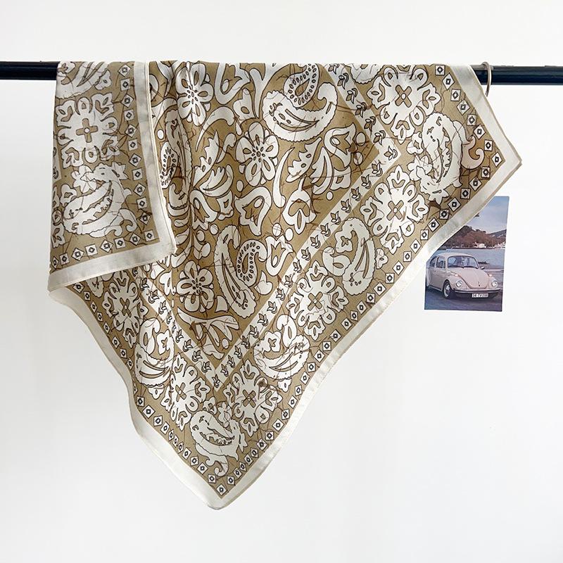 Korean cotton and linen cashew nut small square scarf women's new neck protection silk scarf retro spring scarf neck scarf literary accessories