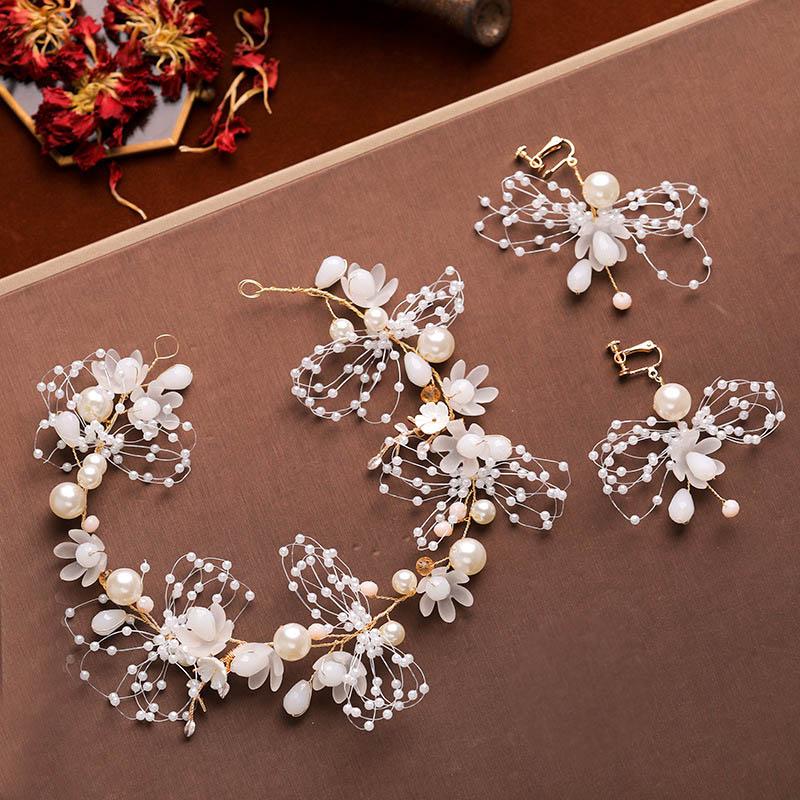 Pearls Headbands for Women Girls Bride Wedding Hairbands White Flower Tiaras and Crowns Korean Fashion Headdress Hair Jewelry