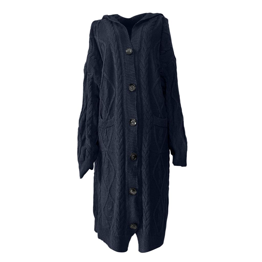 Women's Loose Button Pocket Cable Knitted Mid-length Coat