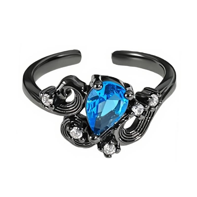 Dark Personality Iris Flower Sea Blue Zircon Flower Opening Ring Niche High-End Temperament Punk Stacked Ring