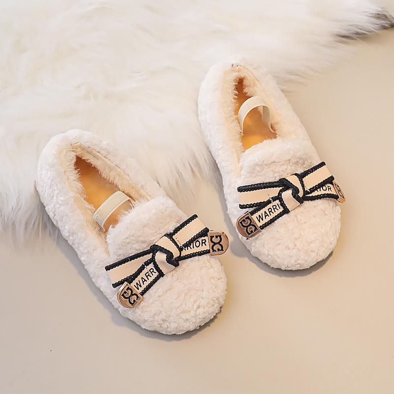 Children's Woolly Shoes Female Autumn and Winter Network Red Cute Cotton Shoes Girls' Beanie Shoes with Velvet Warm Baby Wear