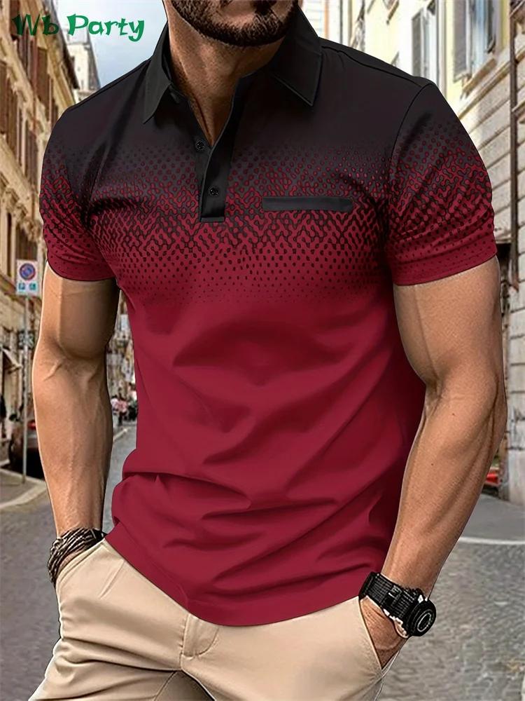 Men's Short Sleeve Polo Shirt with Geometric Pattern, Casual Daily Wear