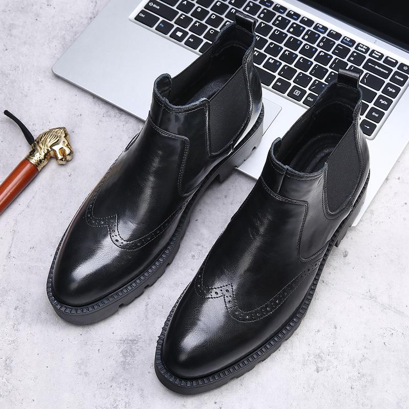 Fashion 2025 New Brock Carved Business Leather Boots for Men Fashion Casual Autumn Winter Ankle Boot Male Solid Color Platform Shoes Man