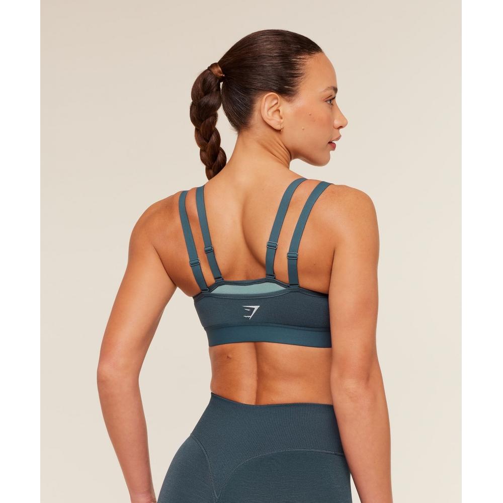 Gymshark Interval Seamless Medium Support Sports Bra Stealth Blue Storm Blue B5c