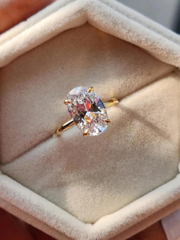 Anillo de Plata de Ley 925 Brillante Hermoso con Piedra Ovalada de Zircón de 1-8 Quilates para Mujeres Compromiso Boda Lujo Alta Calidad Joyería Fina