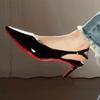 New Red Background, Black Patent Leather Pointed Tip Thin Heel Royal Sister Sexy High Heels Femininity Bag Head Sandals
