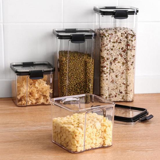 Szczelne pojemniki do przechowywania żywności z pokrywką Plastikowe Pojemniki do organizacji spiżarni Kuchenne na płatki, suche produkty, mąkę, cukier