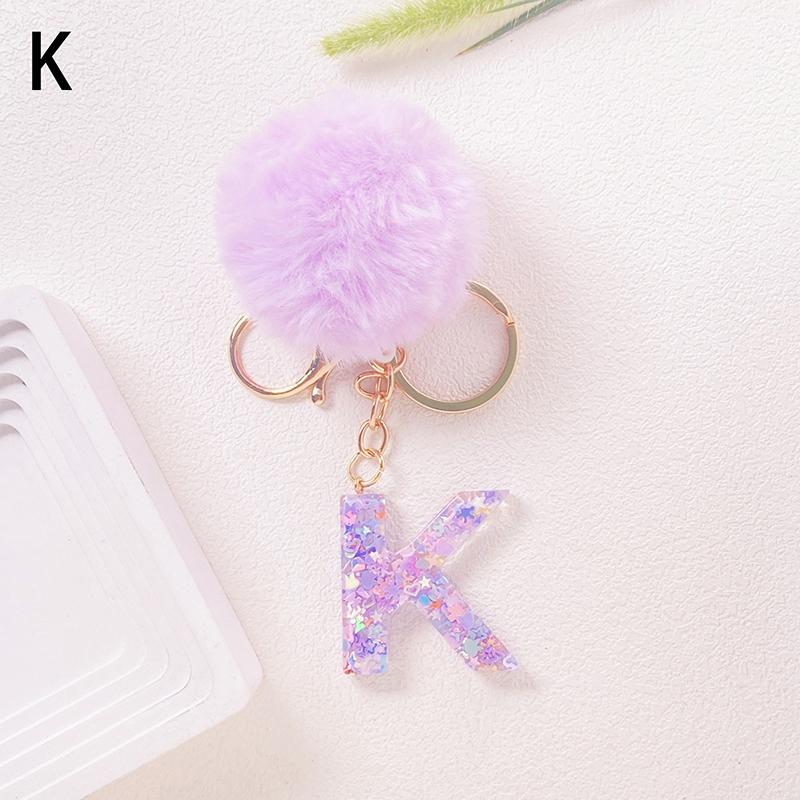 Breloc inițial adorabil cu sclipici, pandantiv cu alfabet din rășină strălucitoare, cu farmec cu litere pufoase, pentru fete, genți, rucsacuri, accesorii