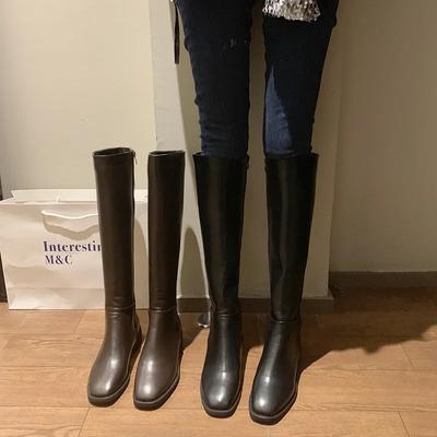 Fashion 2025 New Winter Leather Women Knee High Boots Motorcycle Square Toe Zip Footwear Low Heels Female Riding Boot Woman Long Boots99