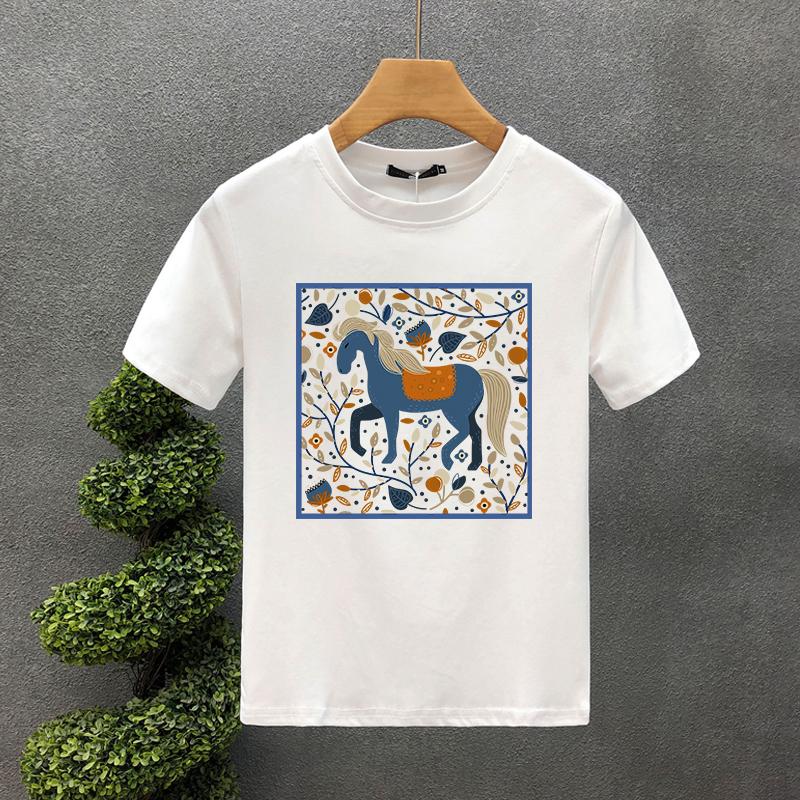 Cute Horse Style Luxury Brand Cotton Letter Print Couple Tees Summer Harajuku Men/Women Short Sleeve T-shirt Asian Size S-7XL