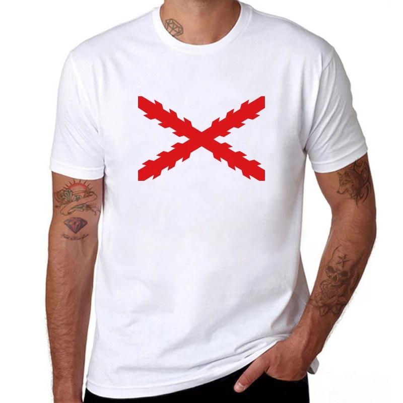Sapextee Spanish Empire Burgundy Flags T shirt Men Burgundy Cross Printed Tshirts Fashion Spain Burgundy Cross Flag Men Tees S