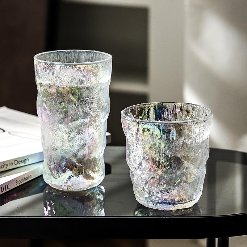 300ml or 380ml Glacier Patterned Glass Cup Colored Drinking Cup, High Aesthetic Glass Cup Drinking Cup Beer Cup for Working Use