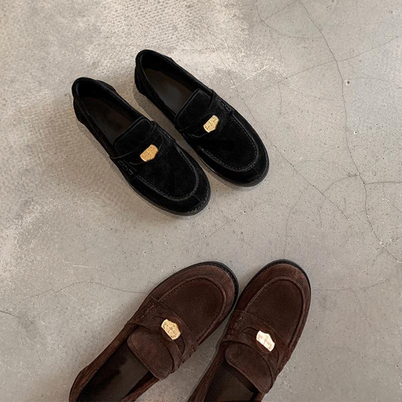 All Leather Autumn Women's Shoes 2025 New Amiu Small Gold Coins One Pedal Lazy Loafer Single Shoes Women's Small Leather Shoes