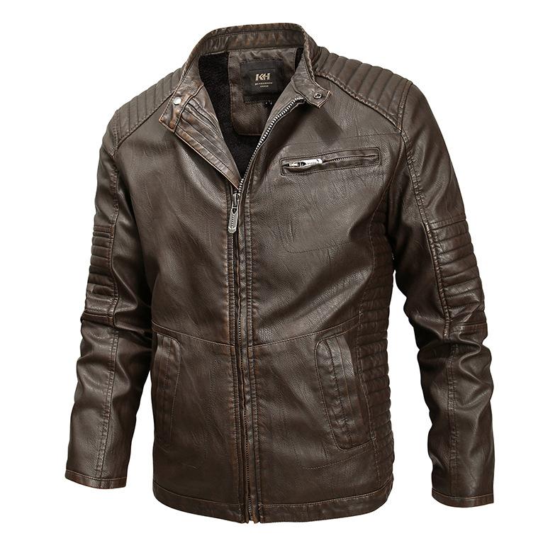 New Fashion Casual Men's Leather Jacket Fit Stand-up Collar Leather Jacket