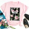 Fashion Women T Shirt Flower Printed T Shirt Casual Black Tops 90s Ladies Girl Tee Shirt Female Harajuku Graphic T -Shirt
