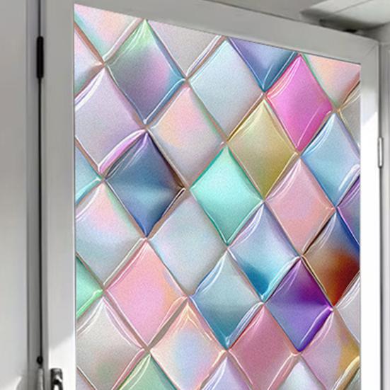 Stained Glass Effect Window Film Geometric Pattern Decorative Static Cling UV Block Heat Control Vintage Rainbow Window Sticker for Living