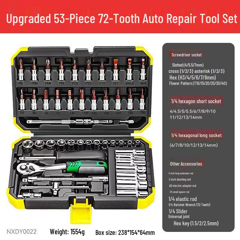 53-Piece Auto Repair Tool Set: Complete Socket, Wrench & Ratchet Kit
