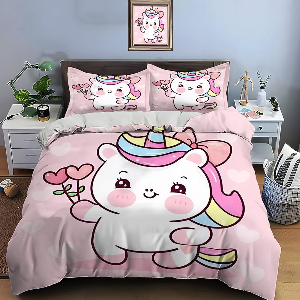 Cute Cartoon Unicorn Print Bedding Set Duvet Cover 1 Duvet Cover 2 Pillowcases Adult And Kids Bedding Set Luxury Holiday Gifts