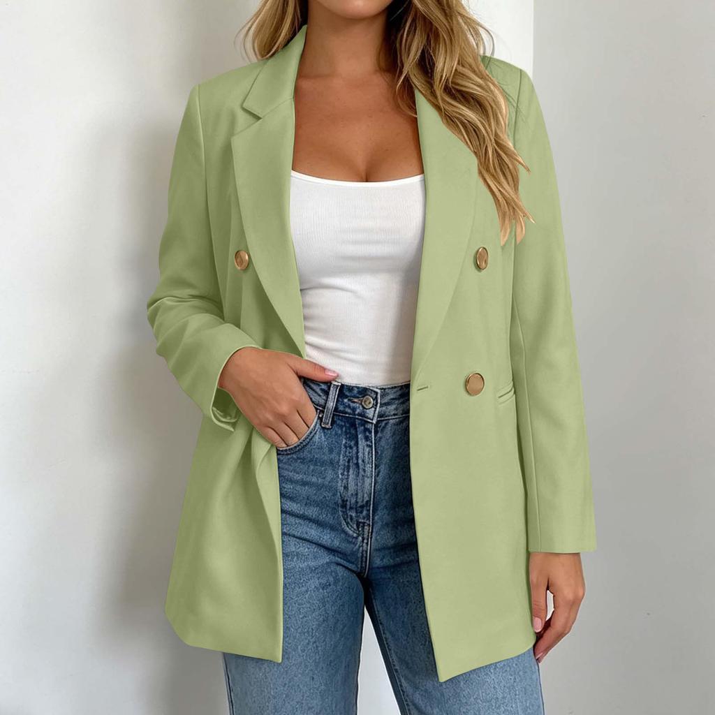 Women's Casual Double-Breasted Long Sleeve Suit Jacket for Work Daily Wear